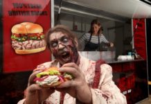 London, UK: A Feast for Zombies: Gory Gourmet Food Truck Serves Fresh Brain Burgers