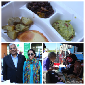 Clockwise from top: from ROYI Fruta cart, a tray of home-made guacamole, bean medley, red-skin potatoes, beef empanada; serving Harvey & Vern’s Olde Fashioned Soda at Ottawa Streat Gourmet; Olive Green owners Wasi Choudhry and his wife, Nighat.