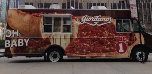 The Giordano's food truck is covered in an image of its trademark deep-dish pizza. (Giordano's / May 8, 2013)
