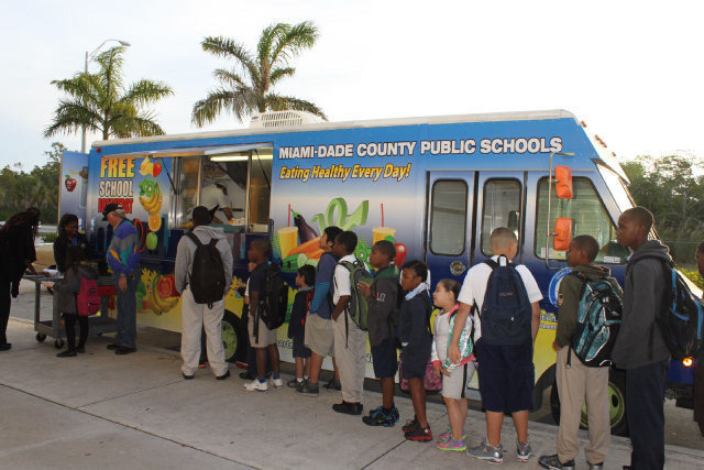 The Miami-Dade school district's food truck has visited about 45 schools since last summer. After a break this summer, it is scheduled to start rolling again in the fall. Department of Food and Nutrition, Miami-Dade County Public Schools