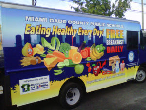 The Miami-Dade school district's food truck has visited about 45 schools since last summer. After a break this summer, it is scheduled to start rolling again in the fall. Department of Food and Nutrition, Miami-Dade County Public Schools