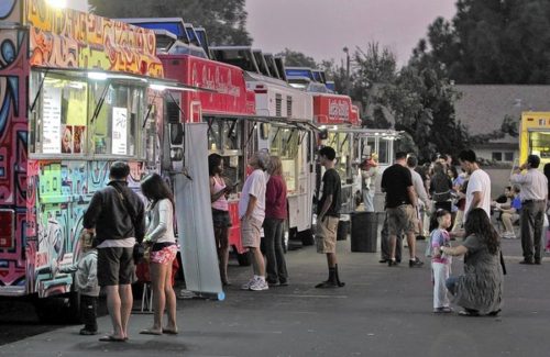 L.A. County health inspectors often don’t know where specific food trucks and carts can be found, making surprise inspections impossible. Such unannounced inspections are routine for restaurants. Above, food truck vendors in Cerritos in 2011. (Lawrence K. Ho, Los Angeles Times / April 8, 2014) http://www.latimes.com/business/la-fi-lazarus-20140408,0,2474071.column#ixzz2yGDgadMa