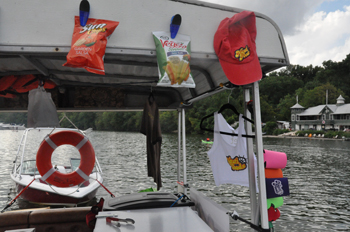 The Nauti Foods boat is anchored near the Key Bridge on Saturdays and Sundays from about 12:30 to 8 p.m. (WTOP/Rachel Nania)