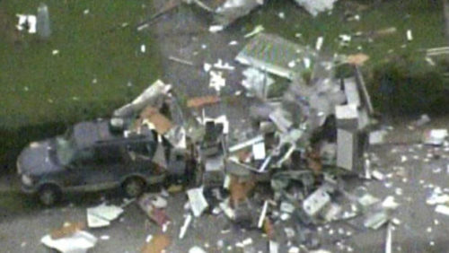 Damage and debris from a lunch truck propane truck explosion on Aug. 27, 2015.  CBS MIAMI