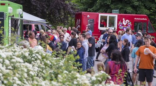 Betty Crockski in the background, right, of the monthly Food Truck Rodeo at the Buffalo History Museum. (Don Nieman/Special to The News)