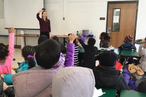 Laurel Freidenberg of Eastman Egg  Company talks to students about the nutrients in  avocados. [DNAinfo/Janet Rausa Fuller]