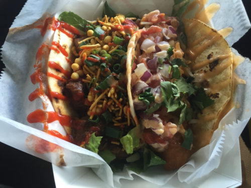Blue Pacific Grill and Taco Bar Food Truck Offerings:  (Left) Sriracha Beef and (Right) Baja Fish… see what I mean by messy?!