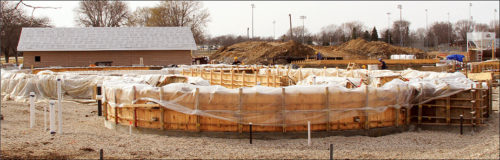 Construction continues Wednesday afternoon at the  site of the aquatic center in Hartford.  John Ehlke/Daily News