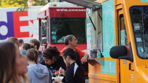 Food trucks at a 2014 special event in Evanston.